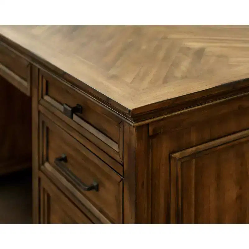 Traditional Wood Double Pedestal Executive Desk, 68.5" Wide, No Assembly, Brown