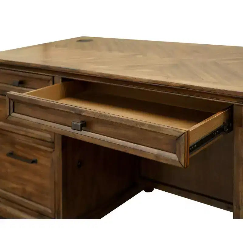 Traditional Wood Double Pedestal Executive Desk, 68.5" Wide, No Assembly, Brown
