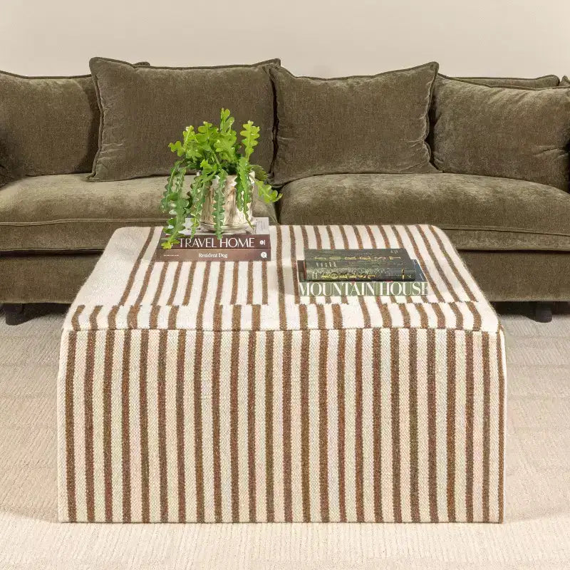 Square Coffee Table, Kilim Pattern, Cream & Brown, MDF, No Assembly Required