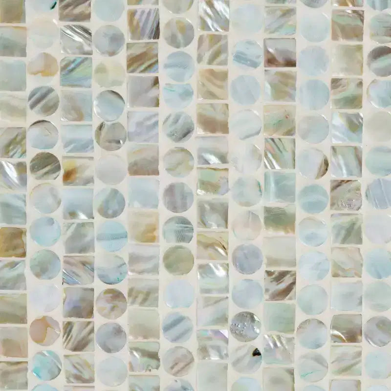 Mother of Pearl and Metal Storage Cabinet, Mosaic White/Gold, Fixed Shelves, No Assembly Required