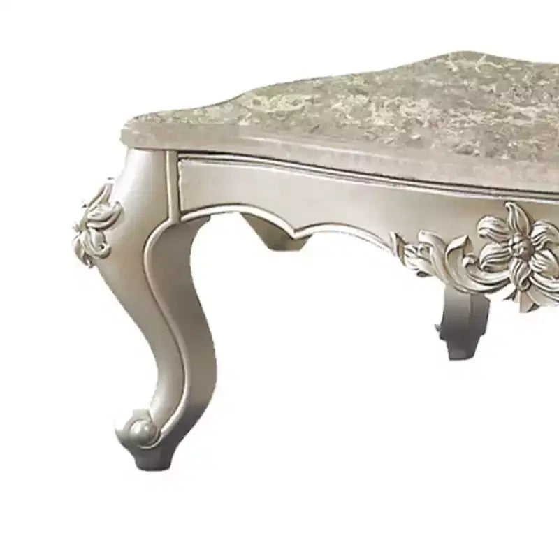 57" Coffee Table with Marble Top and Champagne Metal Base, Living Room Center Table