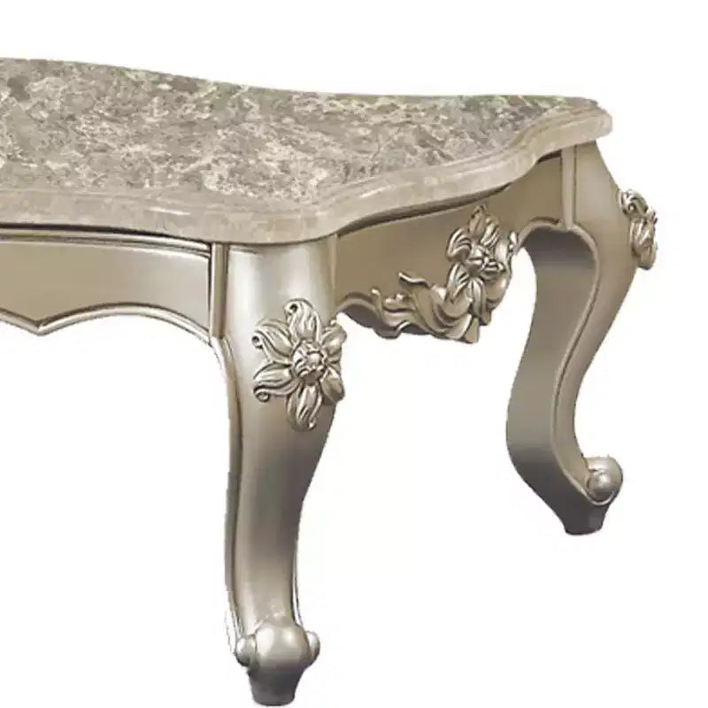 57" Coffee Table with Marble Top and Champagne Metal Base, Living Room Center Table