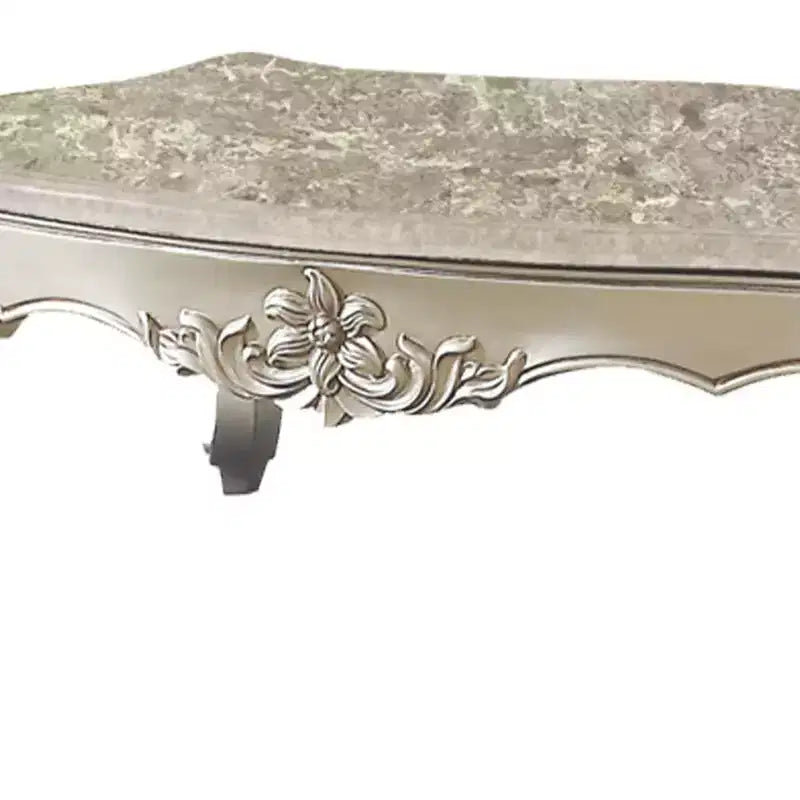 57" Coffee Table with Marble Top and Champagne Metal Base, Living Room Center Table