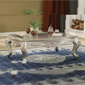 Table basse de 145 cm avec plateau en marbre et base en métal couleur champagne, table centrale de salon