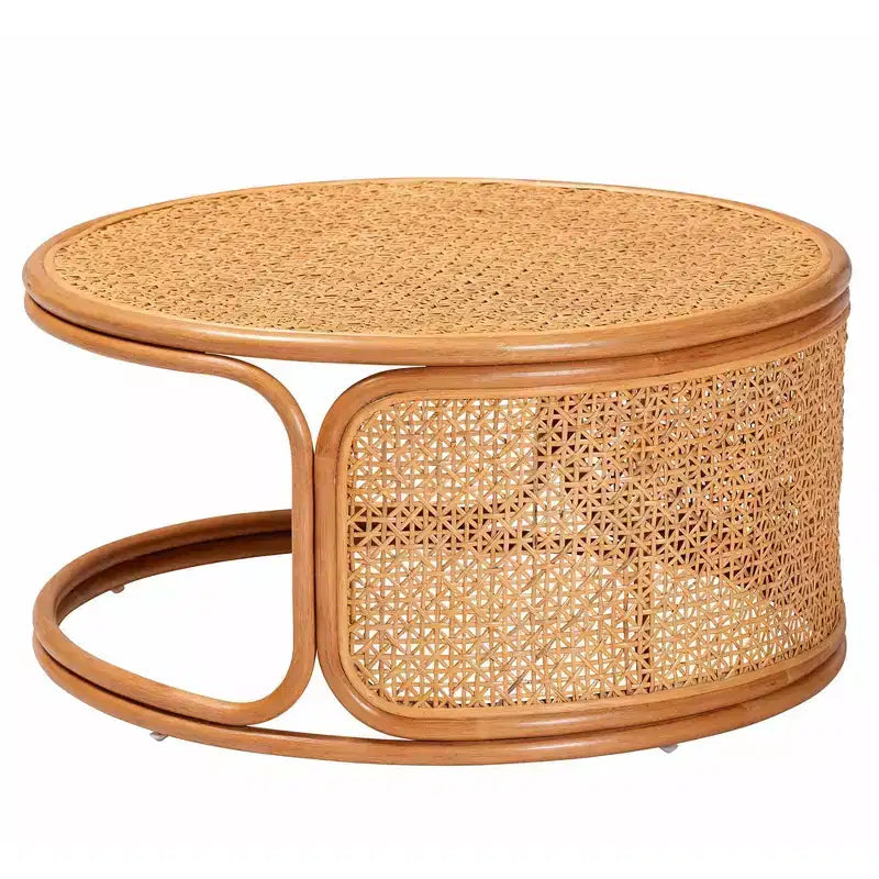 Rattan Coffee Table, Honey Finish, Natural Woven Design for Living Room