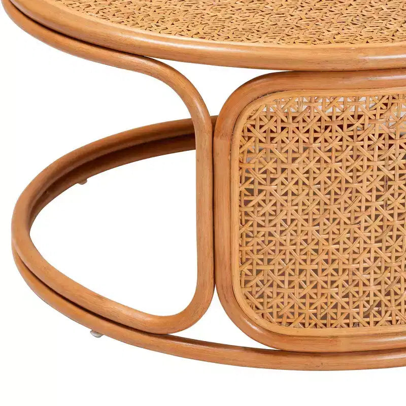 Rattan Coffee Table, Honey Finish, Natural Woven Design for Living Room