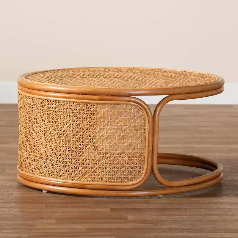 Rattan Coffee Table, Honey Finish, Natural Woven Design for Living Room