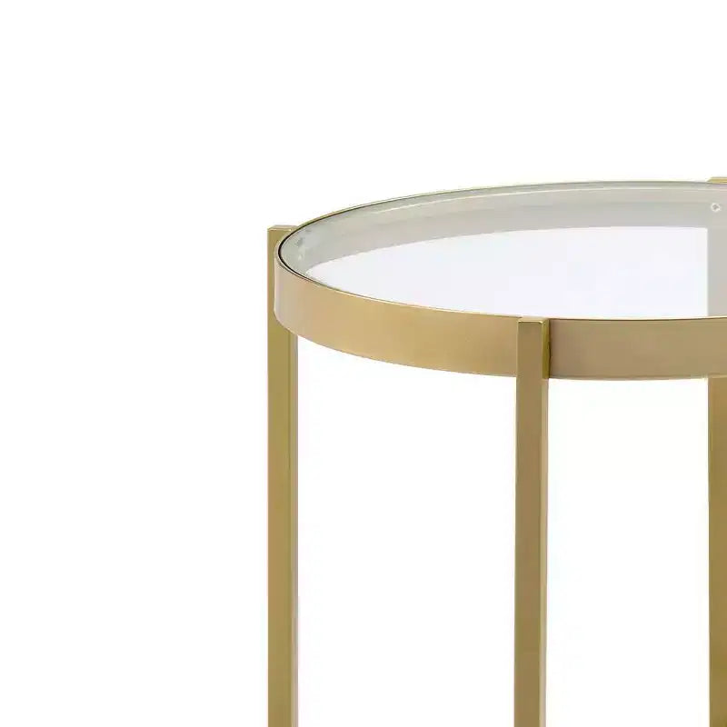 Clear Glass Top Accent Table with Gold Finish Metal Base, Modern Living Room Side Table