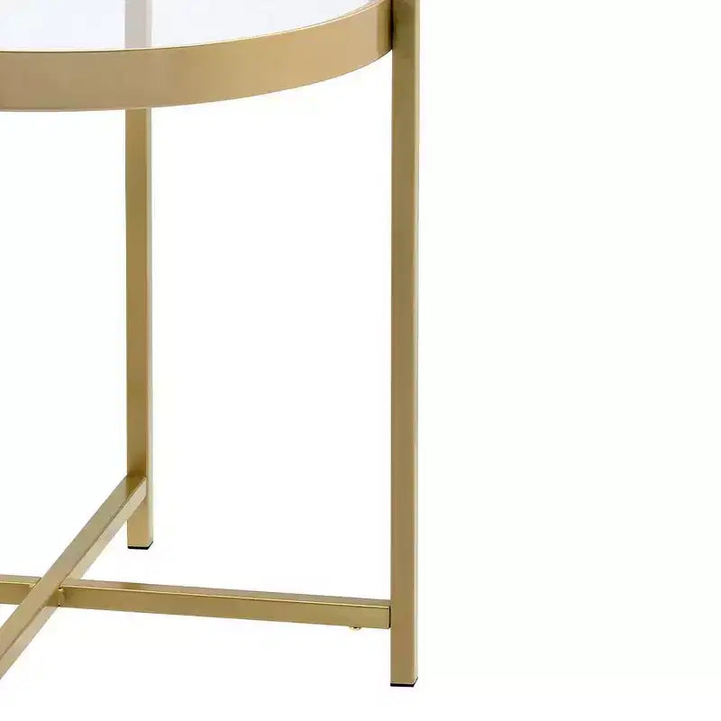 Clear Glass Top Accent Table with Gold Finish Metal Base, Modern Living Room Side Table