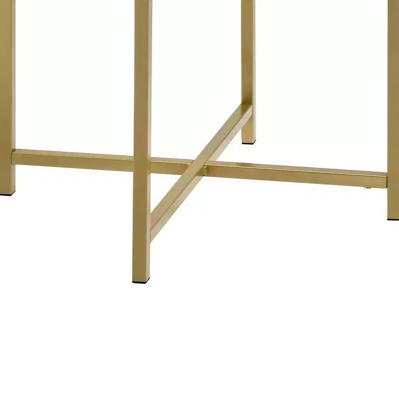 Clear Glass Top Accent Table with Gold Finish Metal Base, Modern Living Room Side Table