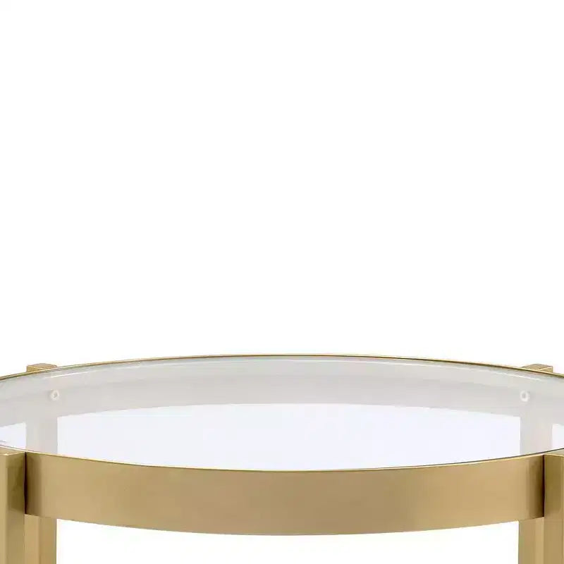 Clear Glass Top Accent Table with Gold Finish Metal Base, Modern Living Room Side Table