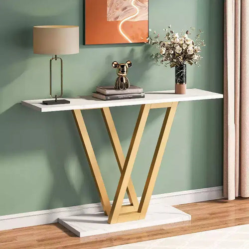 LITTLE TREE 43" Metal Frame Modern Console Table White