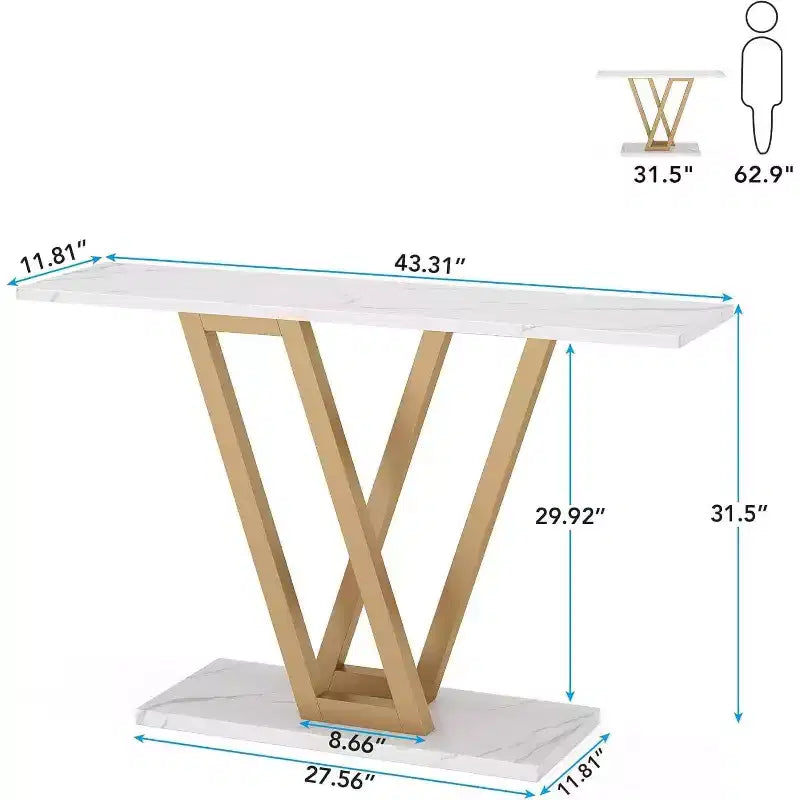 43" Modern Console Table with Metal Frame, White, Entryway or Living Room Accent Table