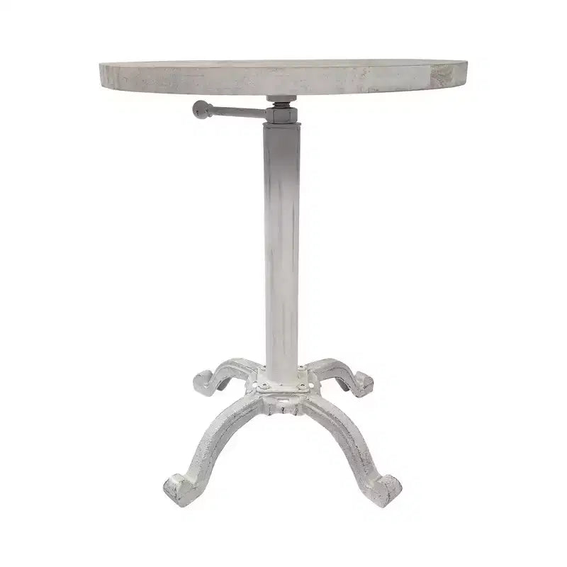 Adjustable Height Vintage Side Table, Mango Wood with Iron Base, Whitewash, 22" Height