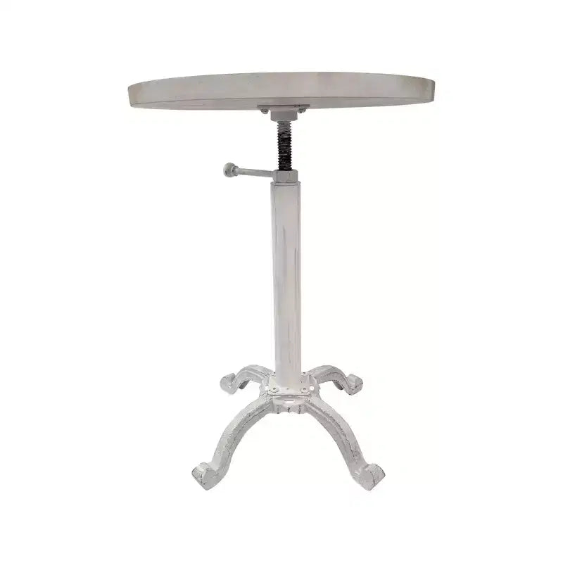 Adjustable Height Vintage Side Table, Mango Wood with Iron Base, Whitewash, 22" Height