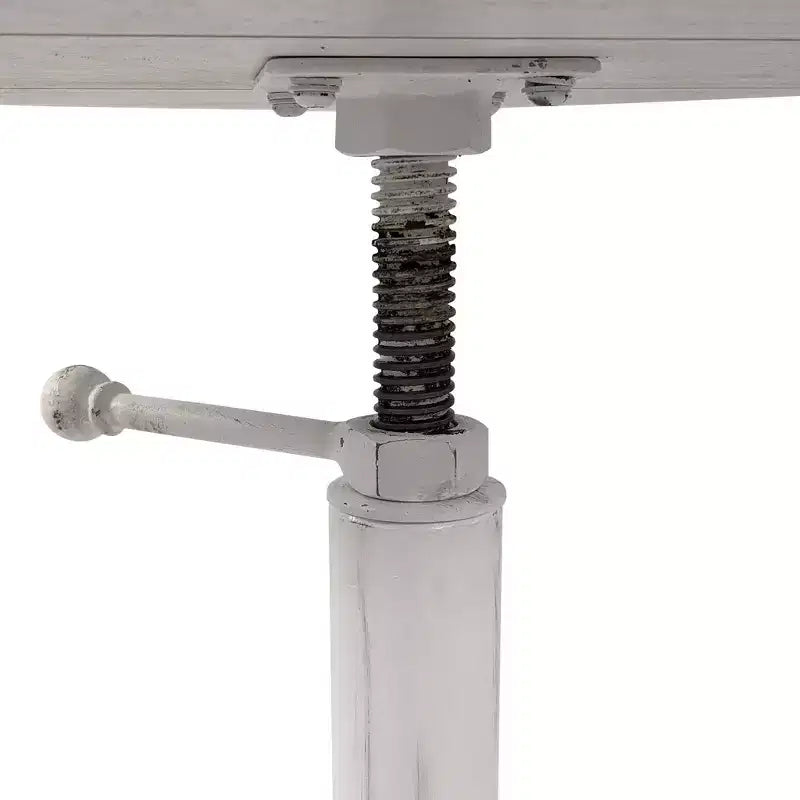 Adjustable Height Vintage Side Table, Mango Wood with Iron Base, Whitewash, 22" Height