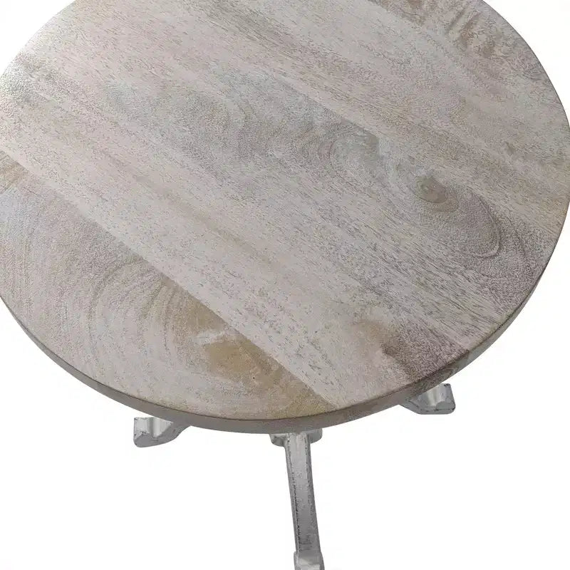 Adjustable Height Vintage Side Table, Mango Wood with Iron Base, Whitewash, 22" Height