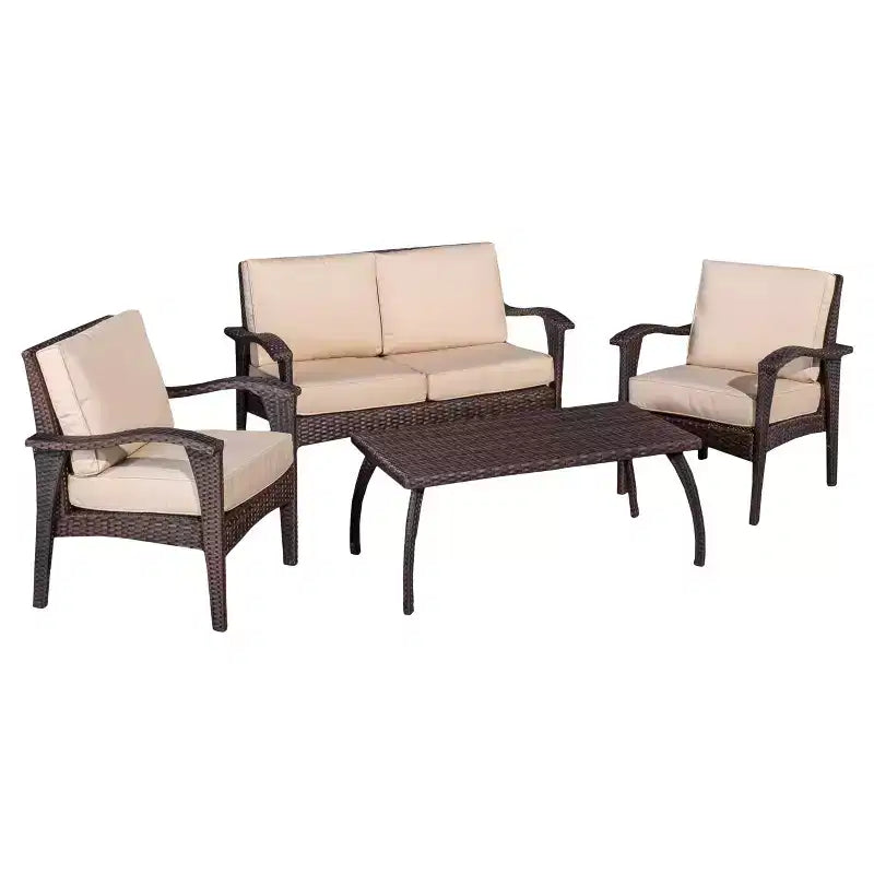 Ensemble de 4 pièces d'extérieur en osier et coussins Honolulu - Christopher Knight Home