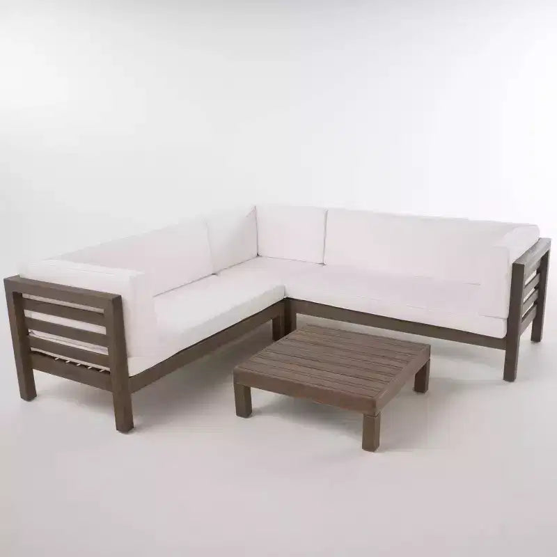 Oana - Salon de jardin d'angle 4 pièces en bois d'acacia avec coussins - Christopher Knight Home