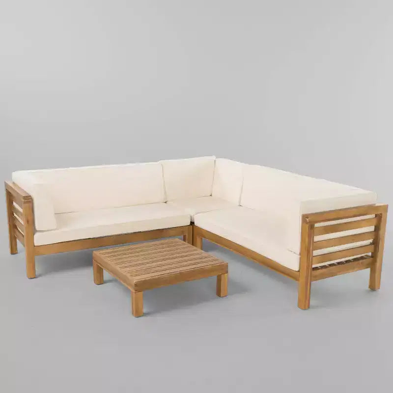Oana - Salon de jardin d'angle 4 pièces en bois d'acacia avec coussins - Christopher Knight Home