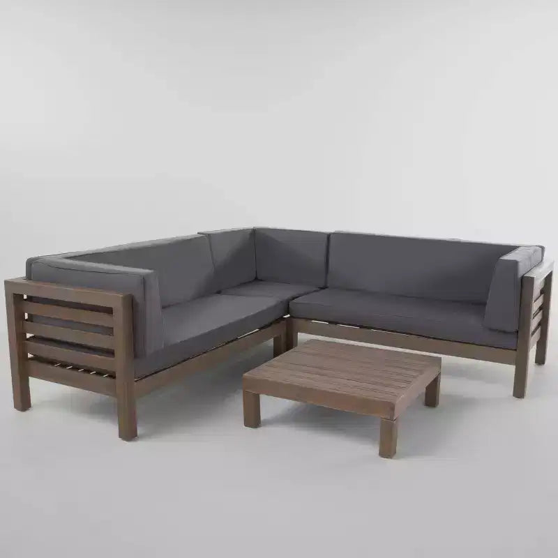 Oana - Salon de jardin d'angle 4 pièces en bois d'acacia avec coussins - Christopher Knight Home