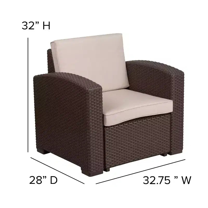 Ensemble de 4 pièces Flash Furniture pour l'extérieur en similicuir tressé comprenant 2 fauteuils, 1 canapé et 1 table basse, couleur chocolat