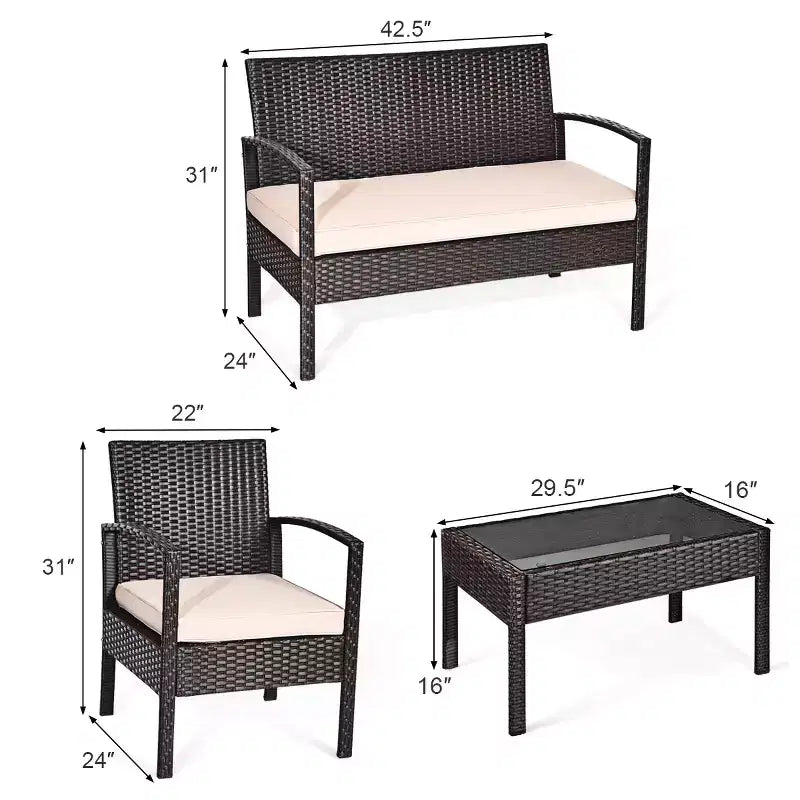 Costway Ensemble de Meubles de Conversation de Jardin en Rotin 8 Pièces avec Coussins et Table en Verre