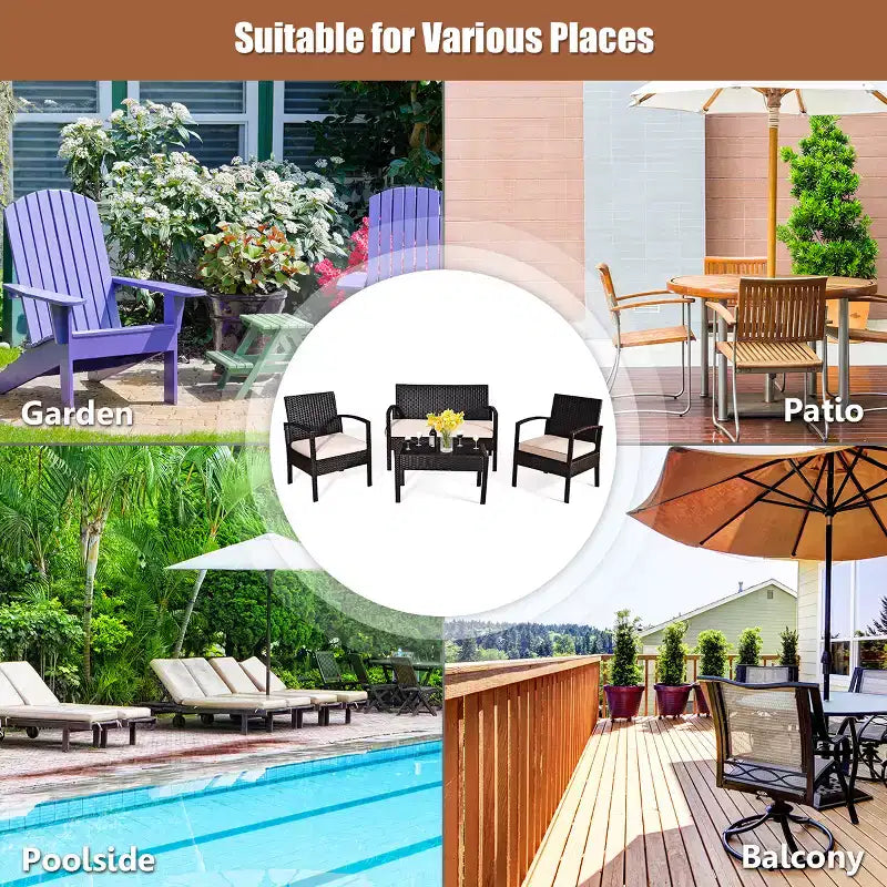 Costway Ensemble de Meubles de Conversation de Jardin en Rotin 8 Pièces avec Coussins et Table en Verre