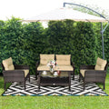 Costway 4PCS Patio Rattan Furniture Set Loveseat Sofa Coffee Table Sofa w/Cushion Garden