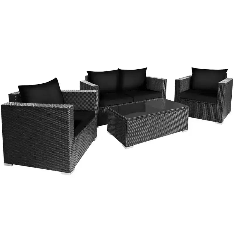 Costway Ensemble mobilier de jardin en rotin 8 pièces, canapé rembourré, chaise, table basse Turquoise/Rouge/Noir