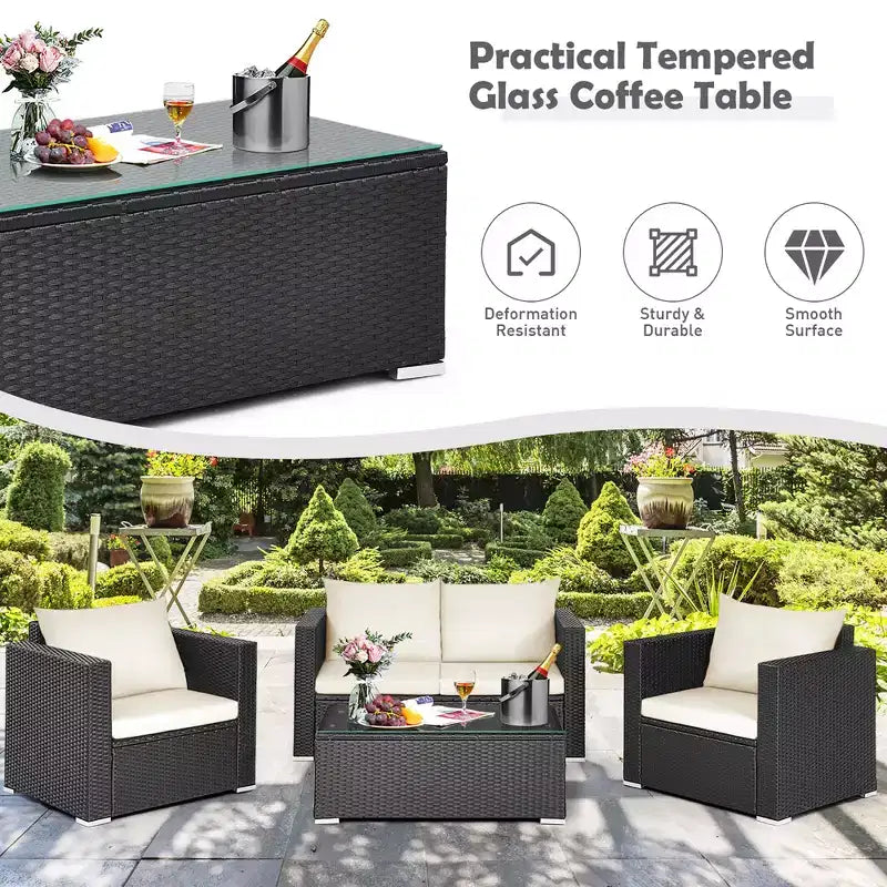 Costway Ensemble mobilier de jardin en rotin 8 pièces, canapé rembourré, chaise, table basse Turquoise/Rouge/Noir