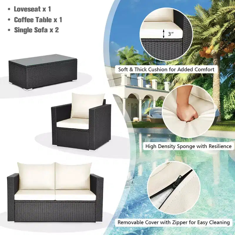 Costway Ensemble mobilier de jardin en rotin 8 pièces, canapé rembourré, chaise, table basse Turquoise/Rouge/Noir