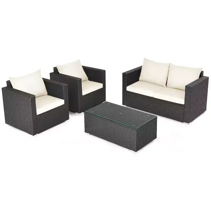 Costway Ensemble mobilier de jardin en rotin 8 pièces, canapé rembourré, chaise, table basse Turquoise/Rouge/Noir