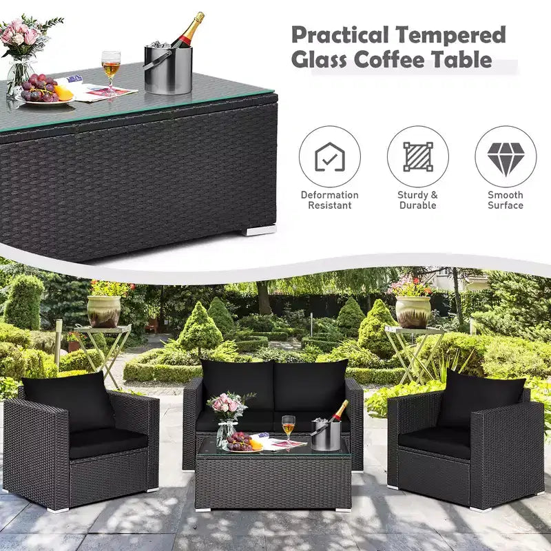 Costway Ensemble mobilier de jardin en rotin 8 pièces, canapé rembourré, chaise, table basse Turquoise/Rouge/Noir