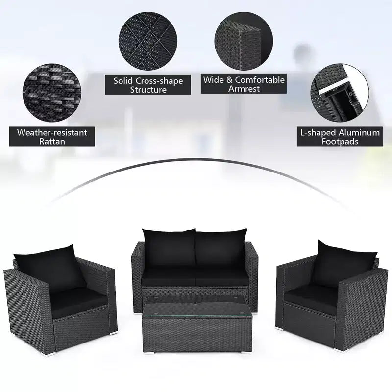 Costway Ensemble mobilier de jardin en rotin 8 pièces, canapé rembourré, chaise, table basse Turquoise/Rouge/Noir