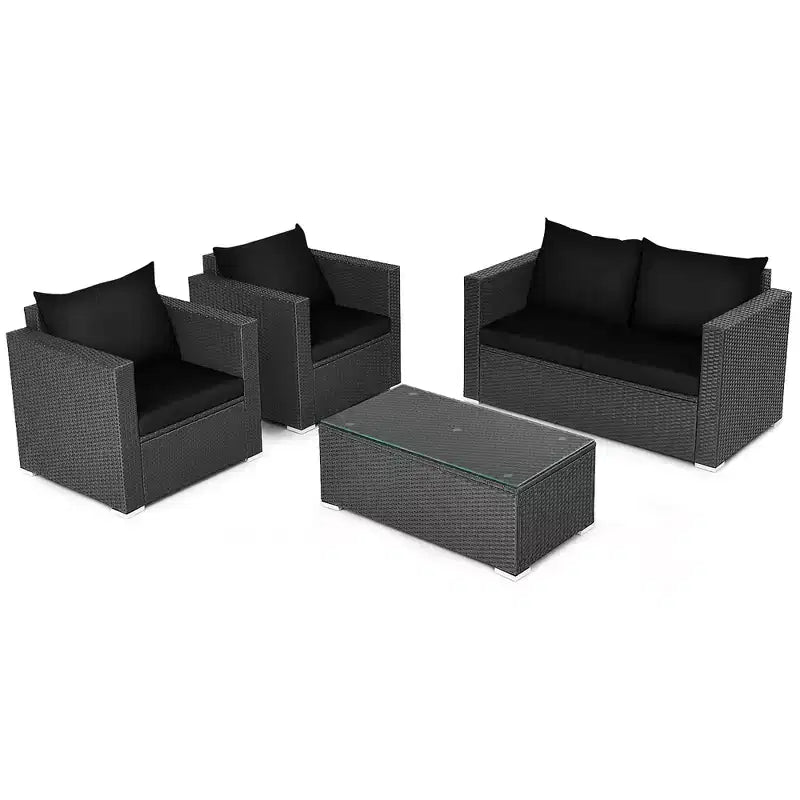Costway Ensemble mobilier de jardin en rotin 8 pièces, canapé rembourré, chaise, table basse Turquoise/Rouge/Noir