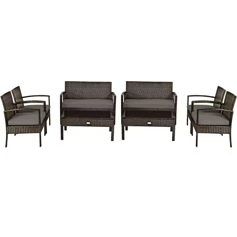 Costway Ensemble de Conversation de Patio en Rotin 8 Pièces Meubles d'Extérieur de Jardin avec Coussin