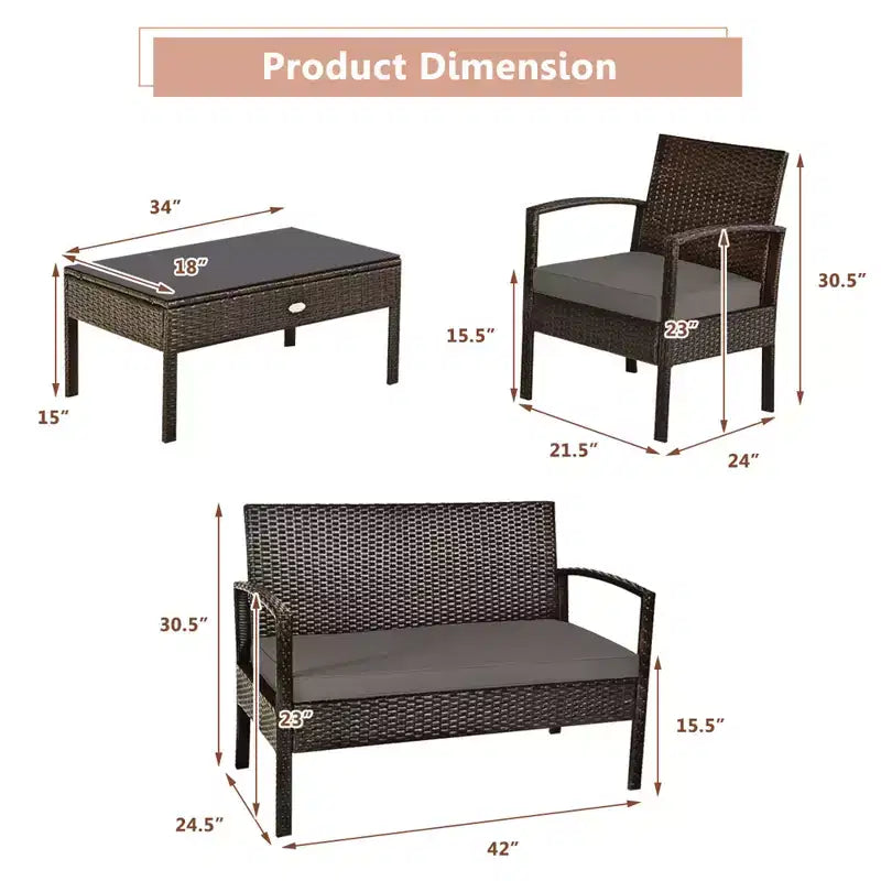 Costway Ensemble de Conversation de Patio en Rotin 8 Pièces Meubles d'Extérieur de Jardin avec Coussin