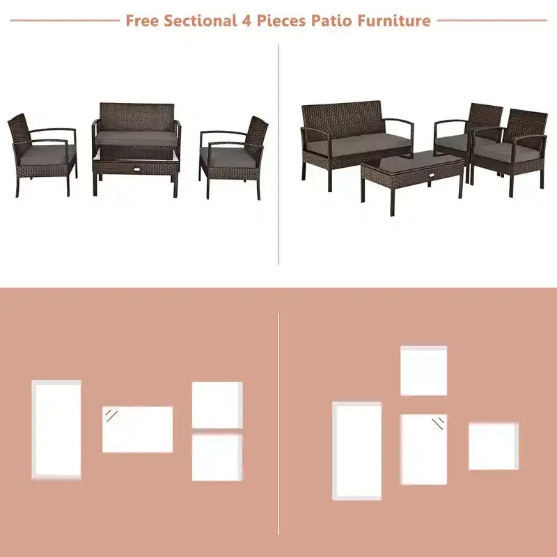 Costway Ensemble de Conversation de Patio en Rotin 8 Pièces Meubles d'Extérieur de Jardin avec Coussin