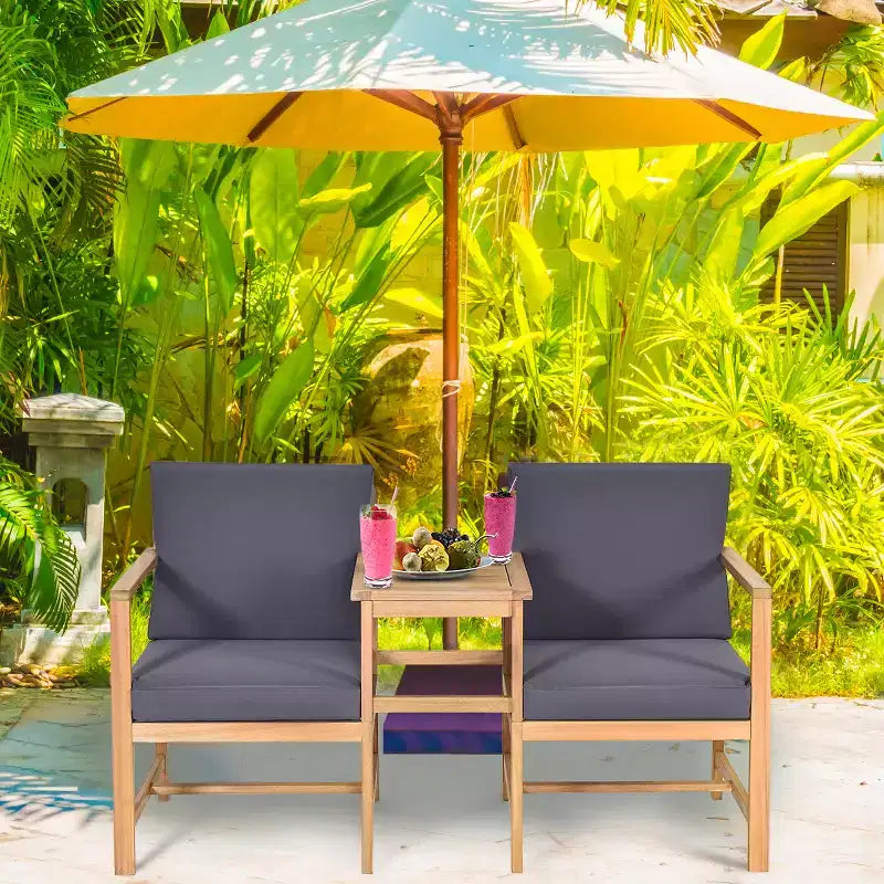 Costway Ensemble Table et Chaises de Jardin 3 en 1 en Bois Massif