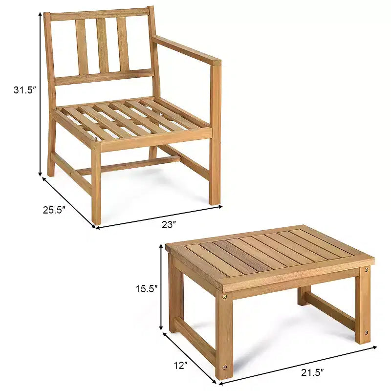 Costway Ensemble Table et Chaises de Jardin 3 en 1 en Bois Massif