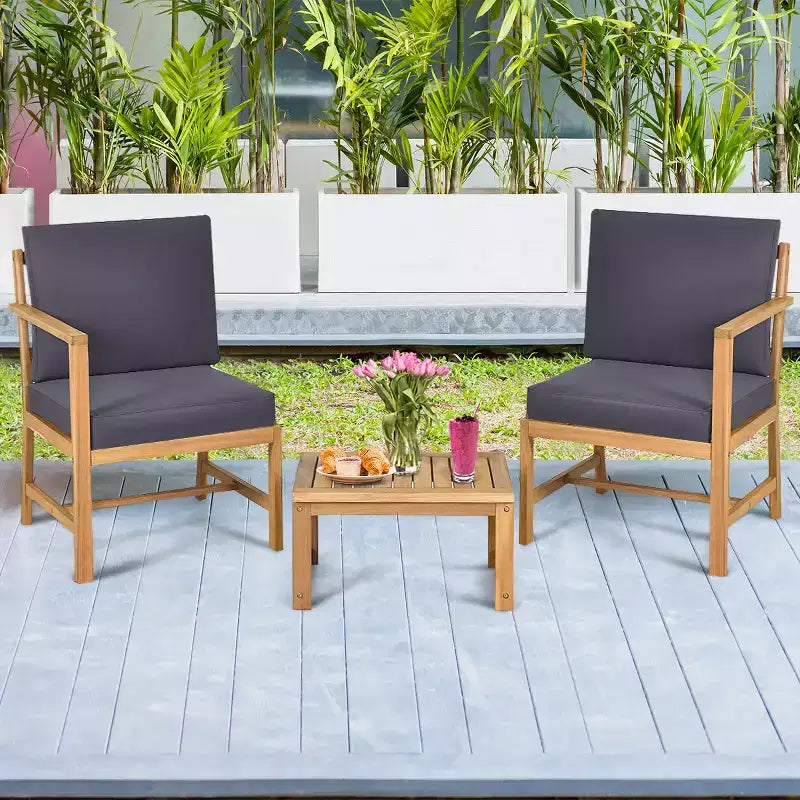 Costway Ensemble Table et Chaises de Jardin 3 en 1 en Bois Massif