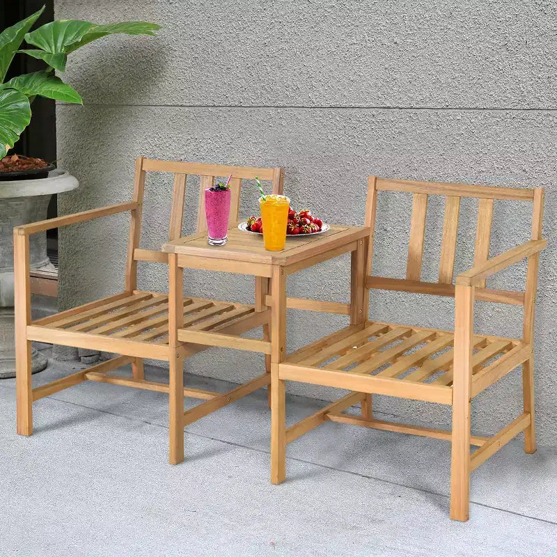 Costway Ensemble Table et Chaises de Jardin 3 en 1 en Bois Massif