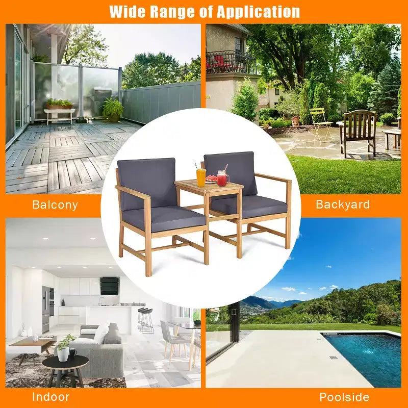 Costway Ensemble Table et Chaises de Jardin 3 en 1 en Bois Massif