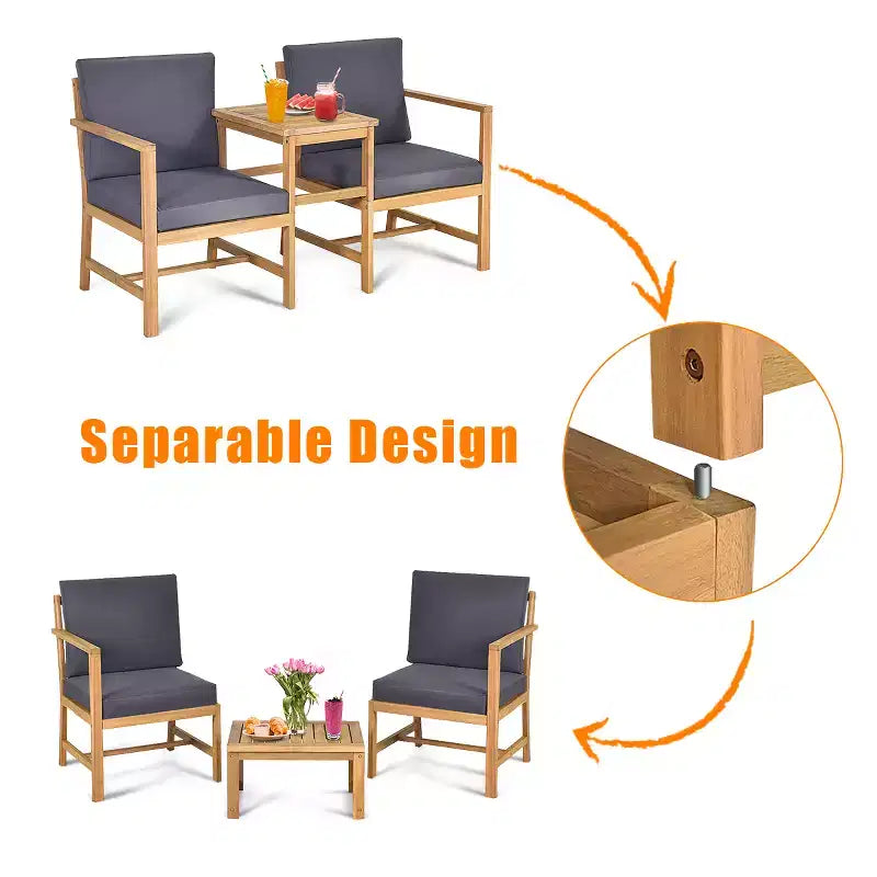 Costway Ensemble Table et Chaises de Jardin 3 en 1 en Bois Massif
