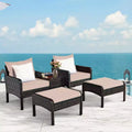 Costway 5 PCS Rattan Wicker Furniture Set Sofa Ottoman W/Brown Cushion Patio Garden Yard