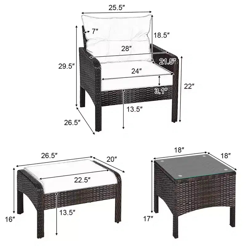 Ensemble de meubles 5 pièces Costway en rotin et osier avec canapé, ottoman et coussins marron pour terrasse et jardin