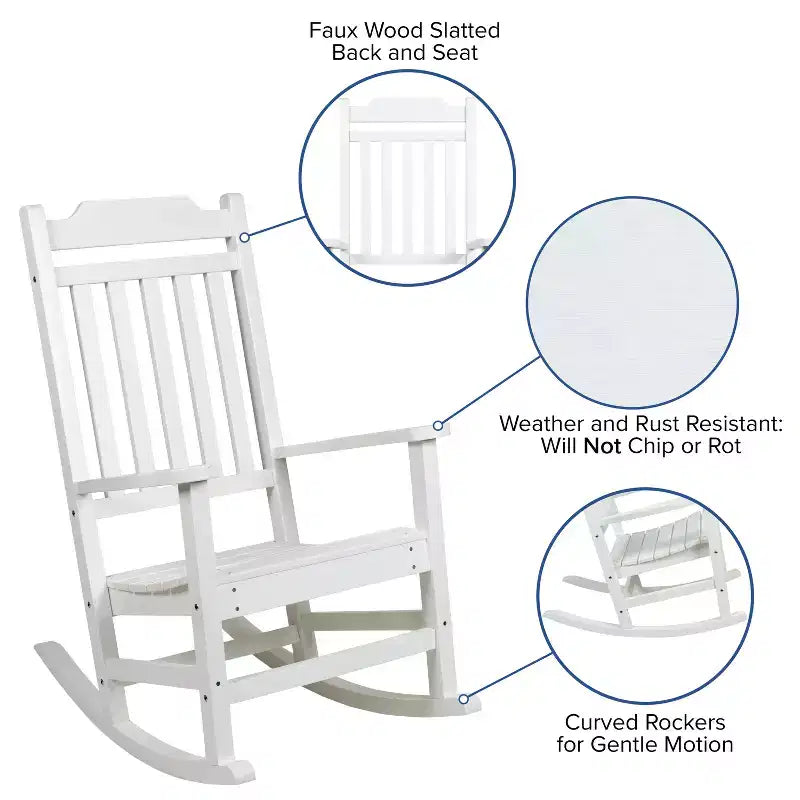 Merrick Lane Fauteuil à bascule d'intérieur/extérieur en polyrésine avec table d'appoint