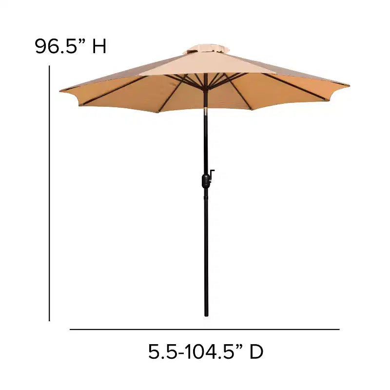 Ensemble table de patio 5 pièces Emma et Oliver - 2 chaises empilables en faux teck synthétique - Table en faux teck - Parasol avec base