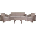 Merrick Lane 4 Piece Faux Rattan Patio Furniture Set with 2 Chairs and Sofa with Removable Beige Cushions and Table